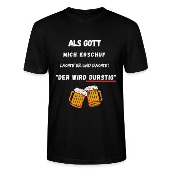 Bier - Als Gott mich erschuf, der wird durstig - Stanley/Stella Unisex Bio-T-Shirt CRAFTER - Schwarz - Vorne - Alina (178cm) & Michal (187cm)