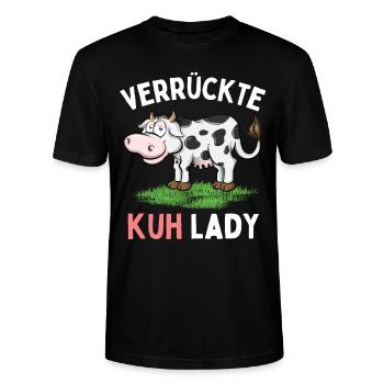 VERRÜCKTE KUH LADY - Lustiges Bauerin Landwirtin - Stanley/Stella Unisex Bio-T-Shirt CRAFTER - Schwarz - Vorne - Alina (178cm) & Michal (187cm)
