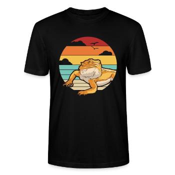 Retro Pogona Lizard Pet Owner Bearded Dragon - Stanley/Stella CRAFTER Unisex Organic T-Shirt - black - Front - Alina (178cm) & Michal (187cm)