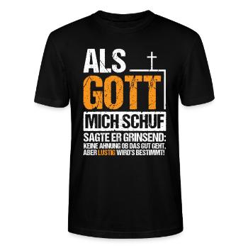 Als Gott mich Schuf Grinsend - Stanley/Stella Unisex Bio-T-Shirt CRAFTER - Schwarz - Vorne - Alina (178cm) & Michal (187cm)