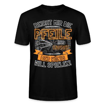 Lustiger Darts Spruch REICHT MIR DIE PFEILE IHR - Stanley/Stella Unisex Bio-T-Shirt CRAFTER - Schwarz - Vorne - Alina (178cm) & Michal (187cm)