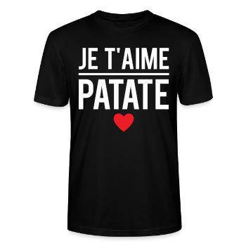 Je t'aime patate blague couple humour - T-shirt bio CRAFTER Stanley Stella Unisexe - noir - Devant - Alina (178cm) & Michal (187cm)