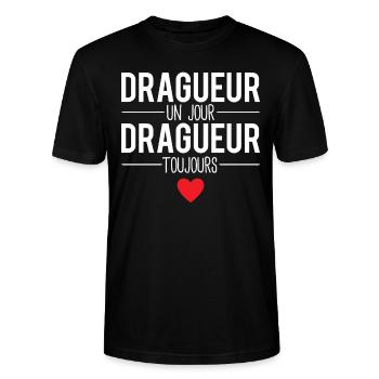 Dragueur un jour dragueur toujours draguer drague - T-shirt bio CRAFTER Stanley Stella Unisexe - noir - Devant - Alina (178cm) & Michal (187cm)