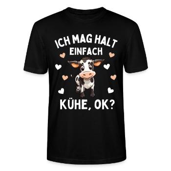 VERRÜCKTE KUH LADY - Lustiges Bauerin Landwirtin - Stanley/Stella Unisex Bio-T-Shirt CRAFTER - Schwarz - Vorne - Alina (178cm) & Michal (187cm)