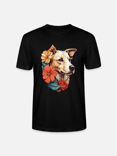 Hund mit bunten Blumen - Stanley/Stella Unisex Bio-T-Shirt CRAFTER - Schwarz