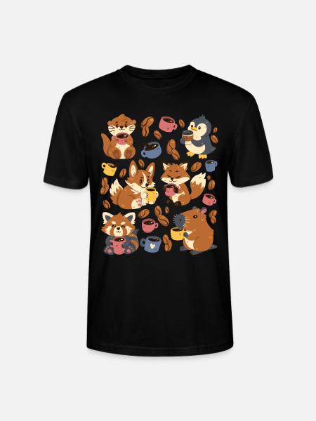 Kaffe: Capybara, Ræv, Corgi, Odder, Pingvin - Stanley Stella CRAFTER unisex økologisk-T-shirt - sort