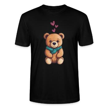 Teddybär Cartoon mit Herzen Teddy Bär Süß - Stanley/Stella Unisex Bio-T-Shirt CRAFTER - Schwarz - Vorne - Alina (178cm) & Michal (187cm)