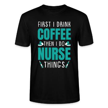 Caféine infirmière - T-shirt bio CRAFTER Stanley Stella Unisexe - noir - Devant - Alina (178cm) & Michal (187cm)