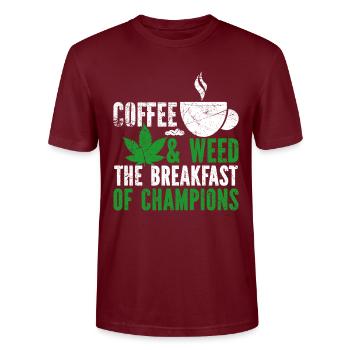 Weed Coffee Cannabis Stoner Caffeine Ganja - Stanley/Stella CRAFTER Unisex Organic T-Shirt - burgundy - Front - Alina (178cm) & Michal (187cm)