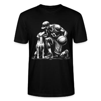 HUND UND BASKETBALL SPIELER HECKEN EINEN PLAN AUS - Stanley/Stella Unisex Bio-T-Shirt CRAFTER - Schwarz - Vorne - Alina (178cm) & Michal (187cm)