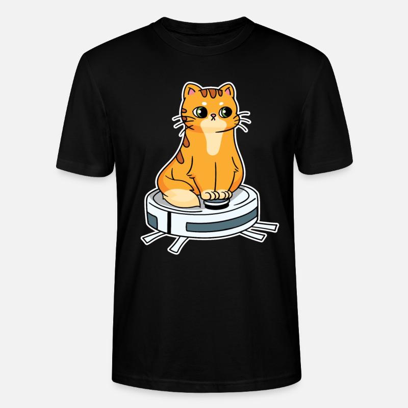 Saugroboter mit Katze Saugerroboter - Stanley/Stella Unisex Bio-T-Shirt CRAFTER - Schwarz