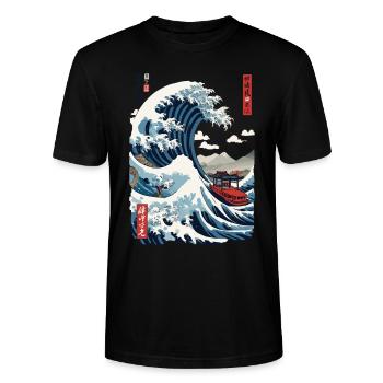 Japan Ukiyo-E Style Kapitän Segelboot Vintage - Stanley/Stella Unisex Bio-T-Shirt CRAFTER - Schwarz - Vorne - Alina (178cm) & Michal (187cm)
