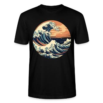 Große Welle La Grande Vague Kanagawa - T-shirt bio CRAFTER Stanley Stella Unisexe - noir - Devant - Alina (178cm) & Michal (187cm)