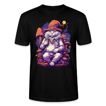 Chat forêt champignons psychédélique Goa Trance Art - T-shirt bio CRAFTER Stanley Stella Unisexe - noir - Devant - Alina (178cm) & Michal (187cm)