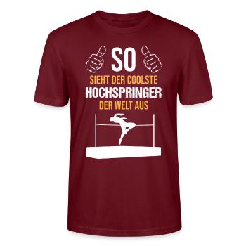 Coolster Hochspringer Weltklasse Sportler - Stanley/Stella Unisex Bio-T-Shirt CRAFTER - Burgunderrot - Vorne - Alina (178cm) & Michal (187cm)