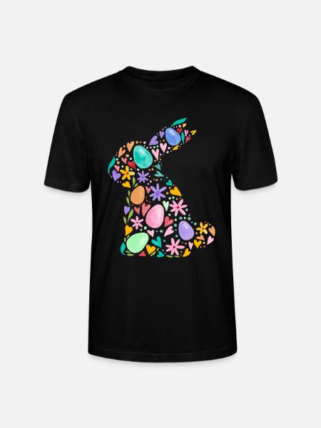 Farverig påskehare, påskeæg, blomster, påskegrafik - Stanley Stella CRAFTER unisex økologisk-T-shirt - sort