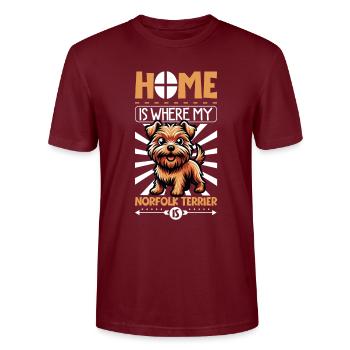 Home - Norfolk Terrier - Stanley/Stella CRAFTER Unisex Organic T-Shirt - burgundy - Front - Alina (178cm) & Michal (187cm)