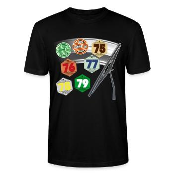 Vignette Auto Années 70 1970 Souvenir - T-shirt bio CRAFTER Stanley Stella Unisexe - noir - Devant - Alina (178cm) & Michal (187cm)