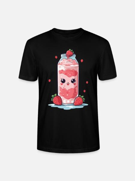 Raspberries Kawaii Anime Milkshake Fun - Stanley/Stella CRAFTER Unisex Organic T-Shirt - black