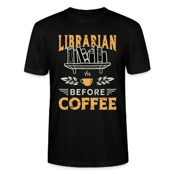 Librarian Before Coffee Bookaholic Coffee Lover - Stanley/Stella CRAFTER Unisex Organic T-Shirt - black - Front - Alina (178cm) & Michal (187cm)