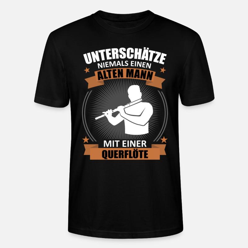 Alter Mann mit Querflöte Weisheit - Stanley/Stella Unisex Bio-T-Shirt CRAFTER - Schwarz