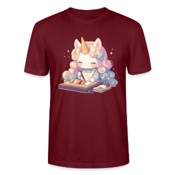 Licorne Kawaii Japonais - T-shirt bio CRAFTER Stanley Stella Unisexe - bordeaux - Devant - Alina (178cm) & Michal (187cm)