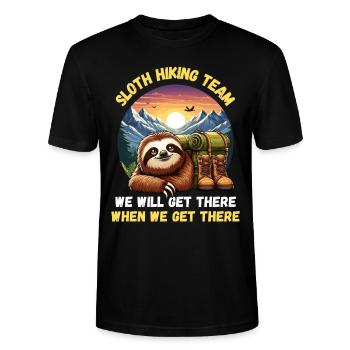 Sloth, Hiking, Hike, Mountains, Hiking Trail, Funny - Stanley/Stella CRAFTER Unisex Organic T-Shirt - black - Front - Alina (178cm) & Michal (187cm)