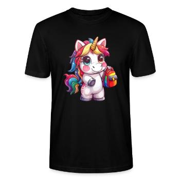 Einhorn Schulranzen Kawaii Japanisch - Stanley/Stella Unisex Bio-T-Shirt CRAFTER - Schwarz - Vorne - Alina (178cm) & Michal (187cm)
