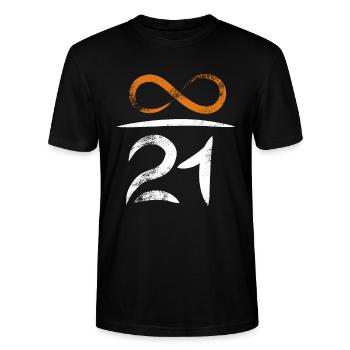 21 Millionen Bitcoins - Wert steigt unendlich - Stanley/Stella Unisex Bio-T-Shirt CRAFTER - Schwarz - Vorne - Alina (178cm) & Michal (187cm)