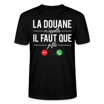 La douane m'appelle il faut que je file douanier - T-shirt bio CRAFTER Stanley Stella Unisexe - noir - Devant - Alina (178cm) & Michal (187cm)