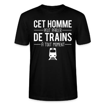 Idée cadeau original cheminot train humour - T-shirt bio CRAFTER Stanley Stella Unisexe - noir - Devant - Alina (178cm) & Michal (187cm)