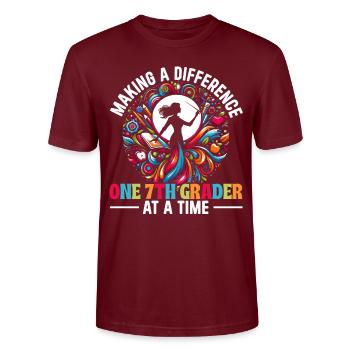 Formation des enseignants pour l’école de 7e année - T-shirt bio CRAFTER Stanley Stella Unisexe - bordeaux - Devant - Alina (178cm) & Michal (187cm)