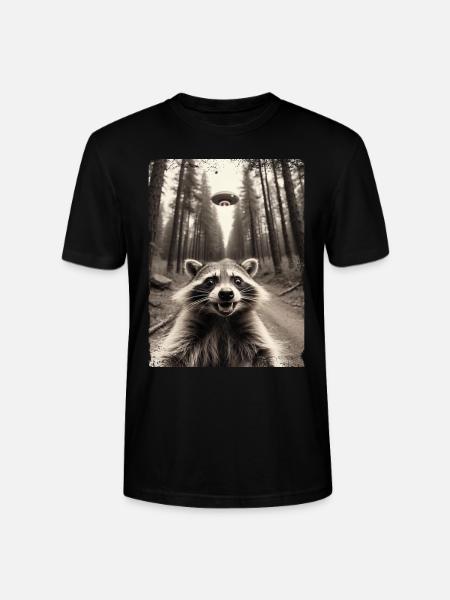 Grappig wasbeer selfie buitenaards ruimteschip - Stanley/Stella Uniseks bio-T-shirt CRAFTER - zwart