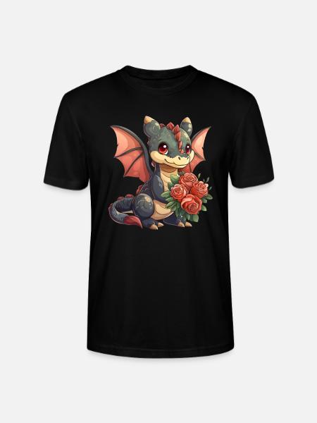 Dragon with Roses Valentine's Day Cute - Stanley/Stella CRAFTER Unisex Organic T-Shirt - black