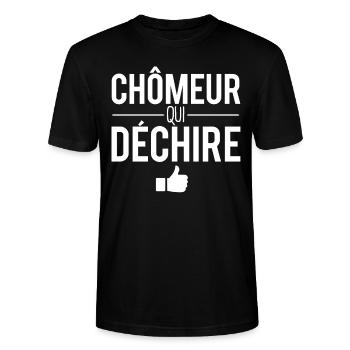 Chômeur qui déchire fc chômage sans emploi humour - T-shirt bio CRAFTER Stanley Stella Unisexe - noir - Devant - Alina (178cm) & Michal (187cm)