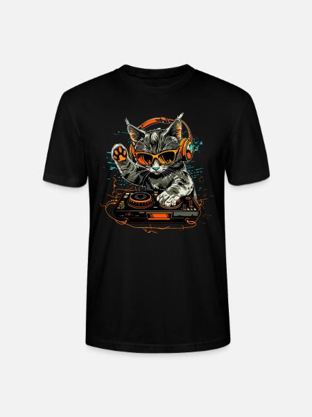 DJ Cat with Headphones and Sunglasses | DJ Cat - Stanley/Stella CRAFTER Unisex Organic T-Shirt - black
