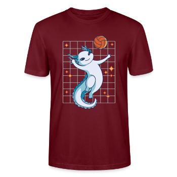Lustiges Axolotl Basketball - Stanley/Stella Unisex Bio-T-Shirt CRAFTER - Burgunderrot - Vorne - Alina (178cm) & Michal (187cm)