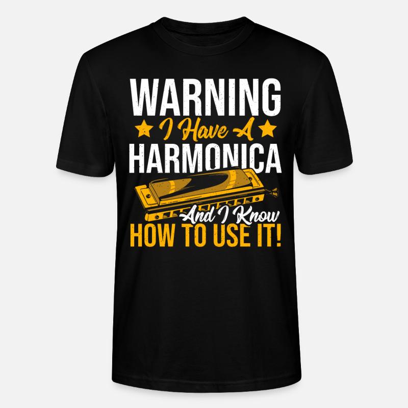 Playing Harmonica Gift - Stanley/Stella CRAFTER Unisex Organic T-Shirt - black