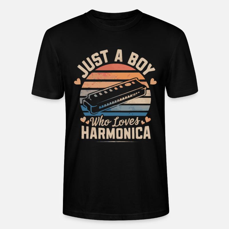 Harmonica Playing Gift - Stanley/Stella CRAFTER Unisex Organic T-Shirt - black