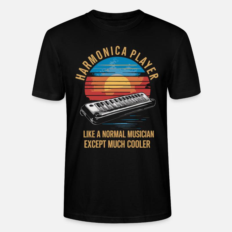Harmonica Playing Gift - Stanley/Stella CRAFTER Unisex Organic T-Shirt - black