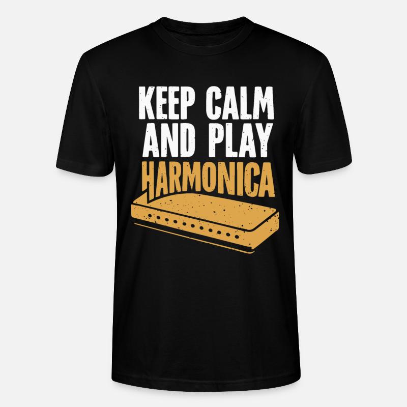 Harmonica Playing Gift - Stanley/Stella CRAFTER Unisex Organic T-Shirt - black