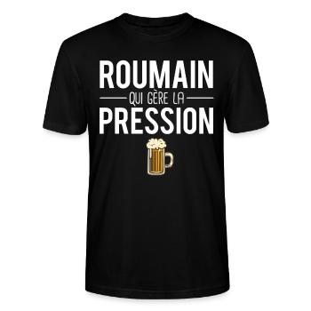 Roumain qui gère la pression papa roumain humour - T-shirt bio CRAFTER Stanley Stella Unisexe - noir - Devant - Alina (178cm) & Michal (187cm)