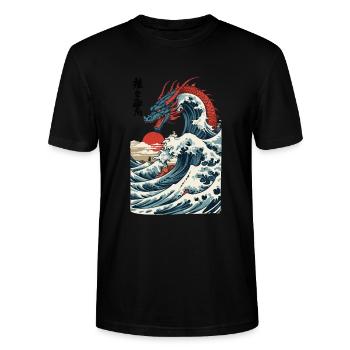 Vintage Ukiyo-E Kunst Japanischer Drache Design - Stanley/Stella Unisex Bio-T-Shirt CRAFTER - Schwarz - Vorne - Alina (178cm) & Michal (187cm)