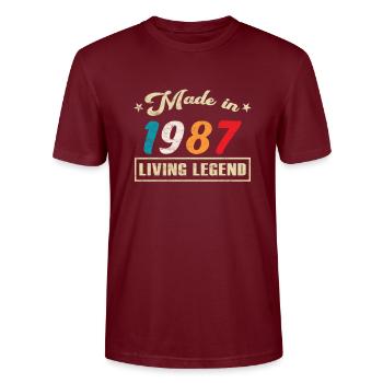 1987 Birthday Made in Limited Edition - Stanley/Stella CRAFTER Unisex Organic T-Shirt - burgundy - Front - Alina (178cm) & Michal (187cm)
