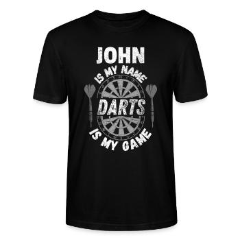 Robuster personalisierter Dartspieler-Designname John - Stanley/Stella Unisex Bio-T-Shirt CRAFTER - Schwarz - Vorne - Alina (178cm) & Michal (187cm)
