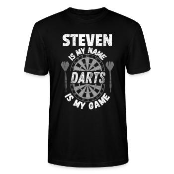 Name shirt for Darts fan Steven, vintage, cool - Stanley/Stella CRAFTER Unisex Organic T-Shirt - black - Front - Alina (178cm) & Michal (187cm)