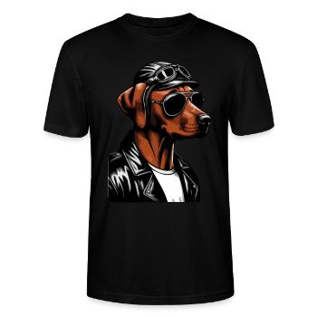 Rhodesian Ridgeback Cool Rhodesian Ridgebacks - Stanley/Stella Uniseks bio-T-shirt CRAFTER - zwart - Voor - Alina (178cm) & Michal (187cm)