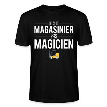 Je suis magasinier pas magicien cadeau magasinier - T-shirt bio CRAFTER Stanley Stella Unisexe - noir - Devant - Alina (178cm) & Michal (187cm)