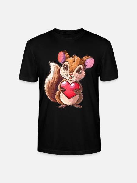 Cute Squirrel Holding a Heart - Stanley/Stella CRAFTER Unisex Organic T-Shirt - black