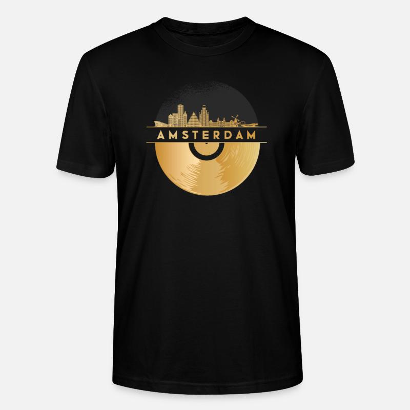 Disque vinyle - Skyline-Pays-Bas-Amsterdam - T-shirt bio CRAFTER Stanley Stella Unisexe - noir